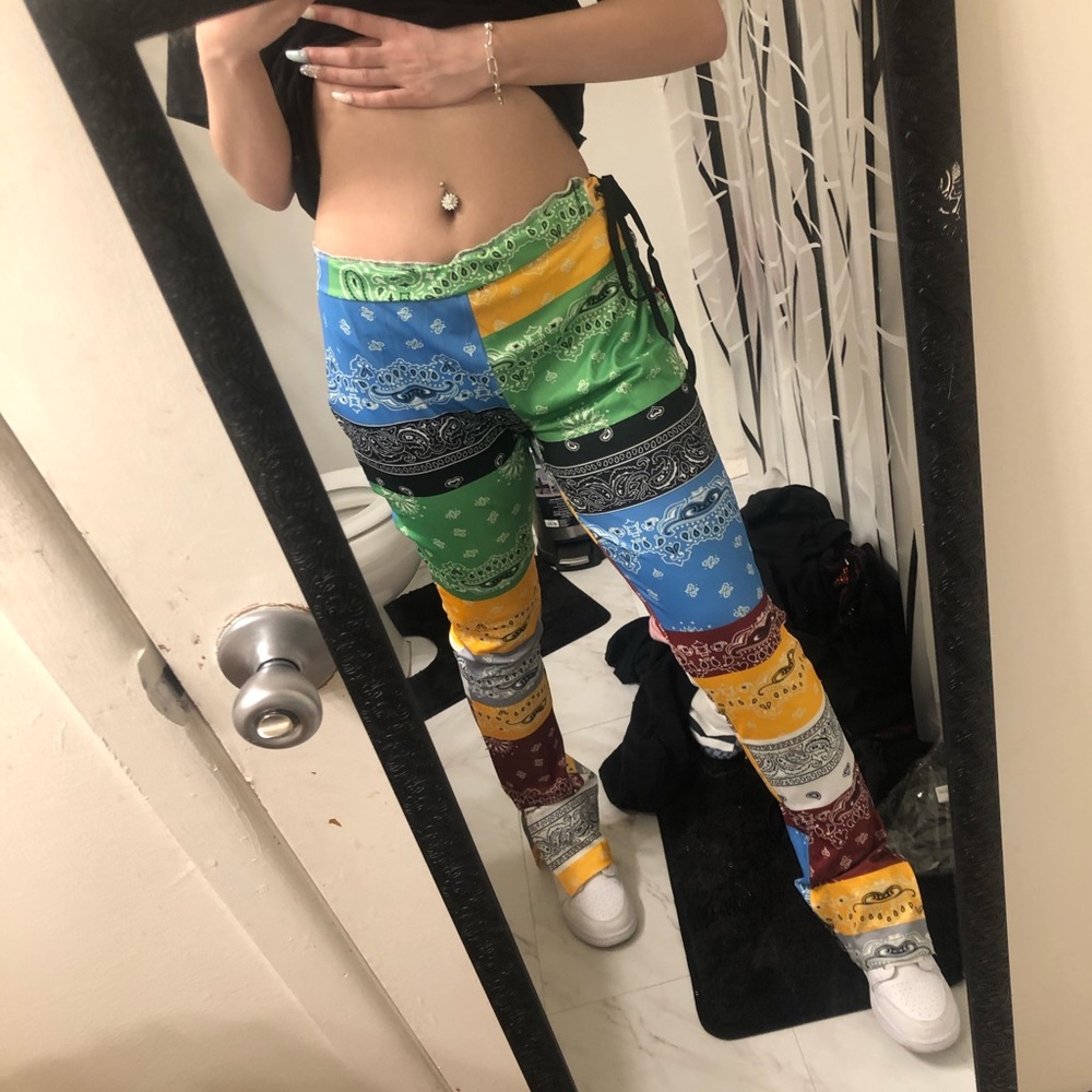Patchwork stacked pants